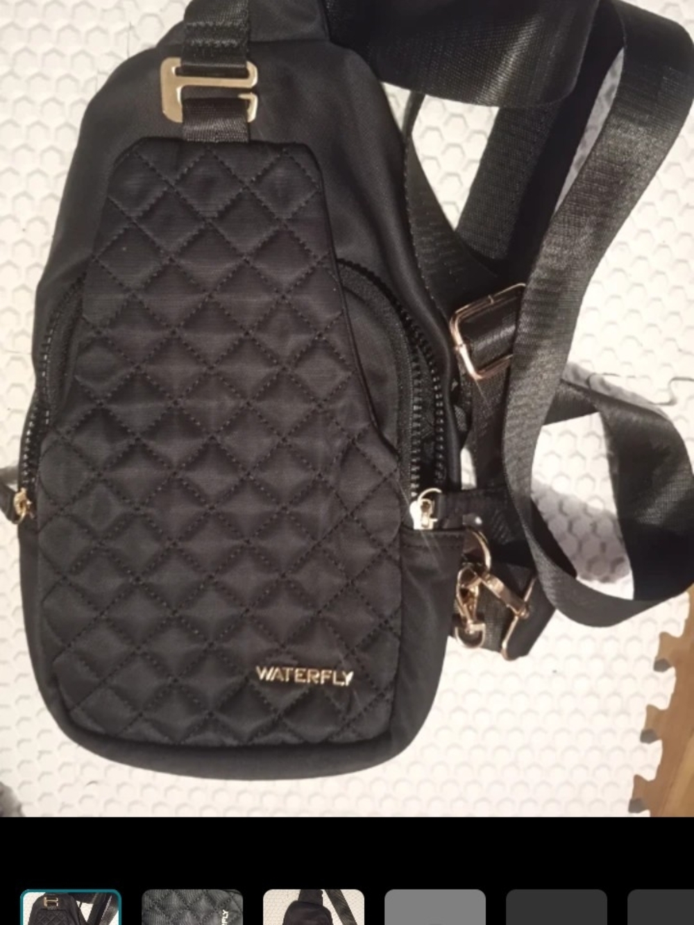 Waterfly Quilted Black Crossbody Sling Bag